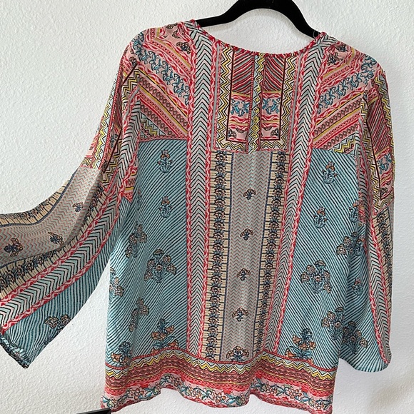 Tolani Boho Multicolor Tie-Neck Peasant Blouse Size Medium - Picture 4 of 6